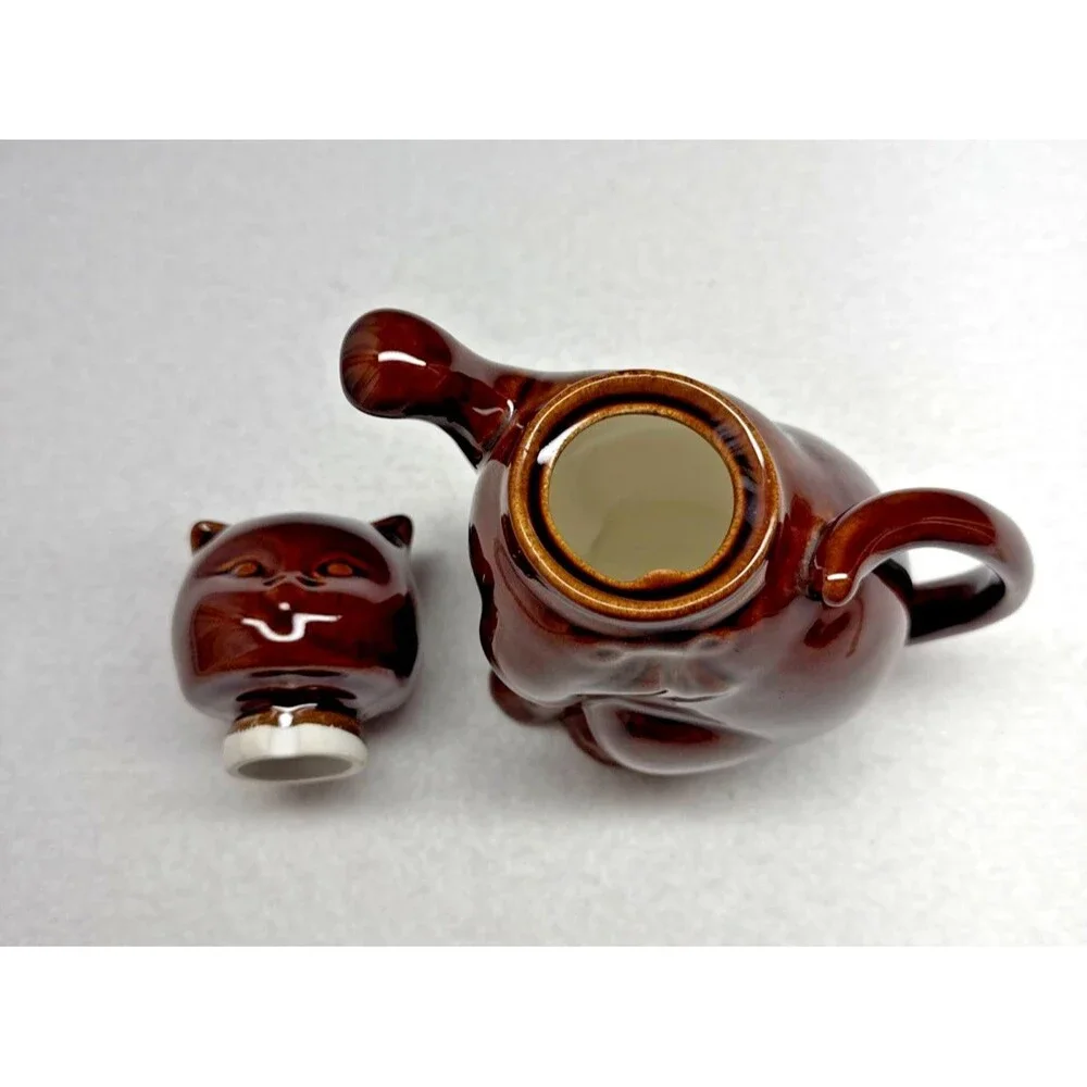 Chinese Ceramic Cat-Shaped Teapot Brown Glaze